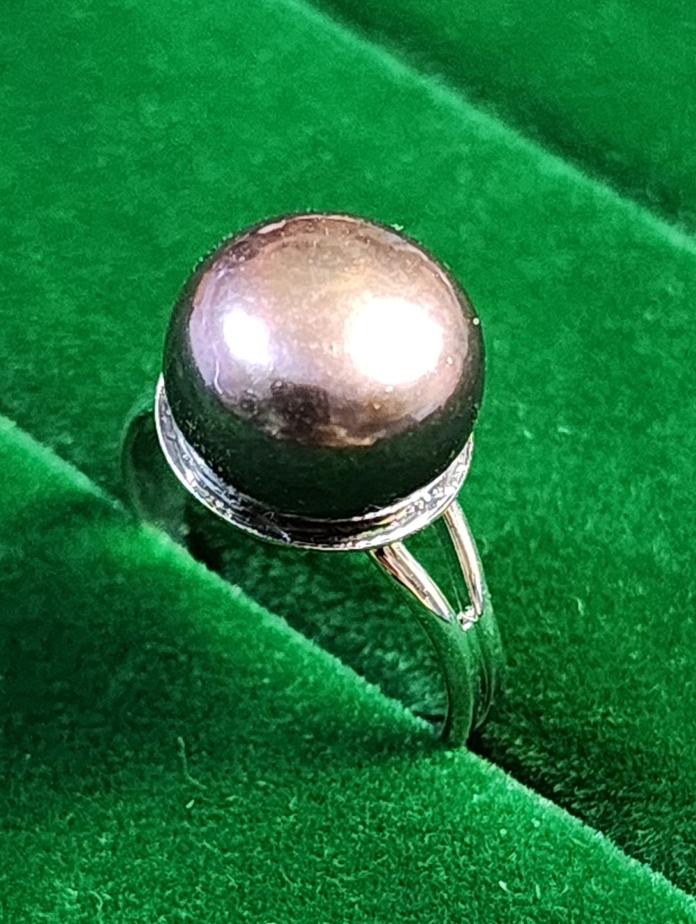 Vintage 80s Artisan Tahitian Pearl Silver Tone Sizable Ring